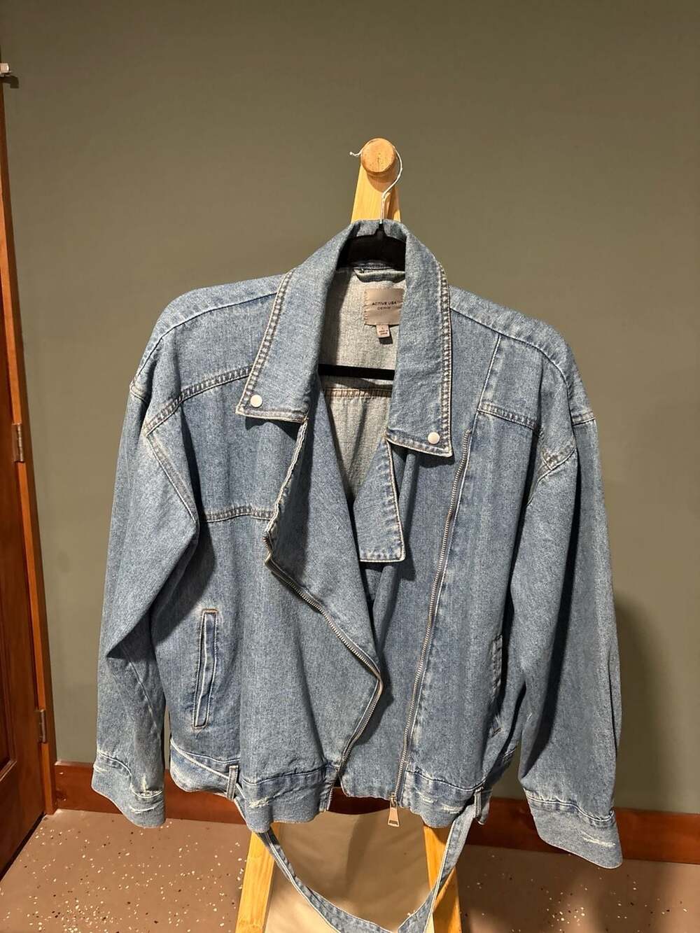 Active USA Denim Oversized Belted Moto Jacket